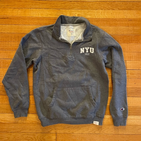 New York University NYU Unisex Grey Hoodie 1/4 Zip Tish Stern Vintage Small VTG - Picture 1 of 5